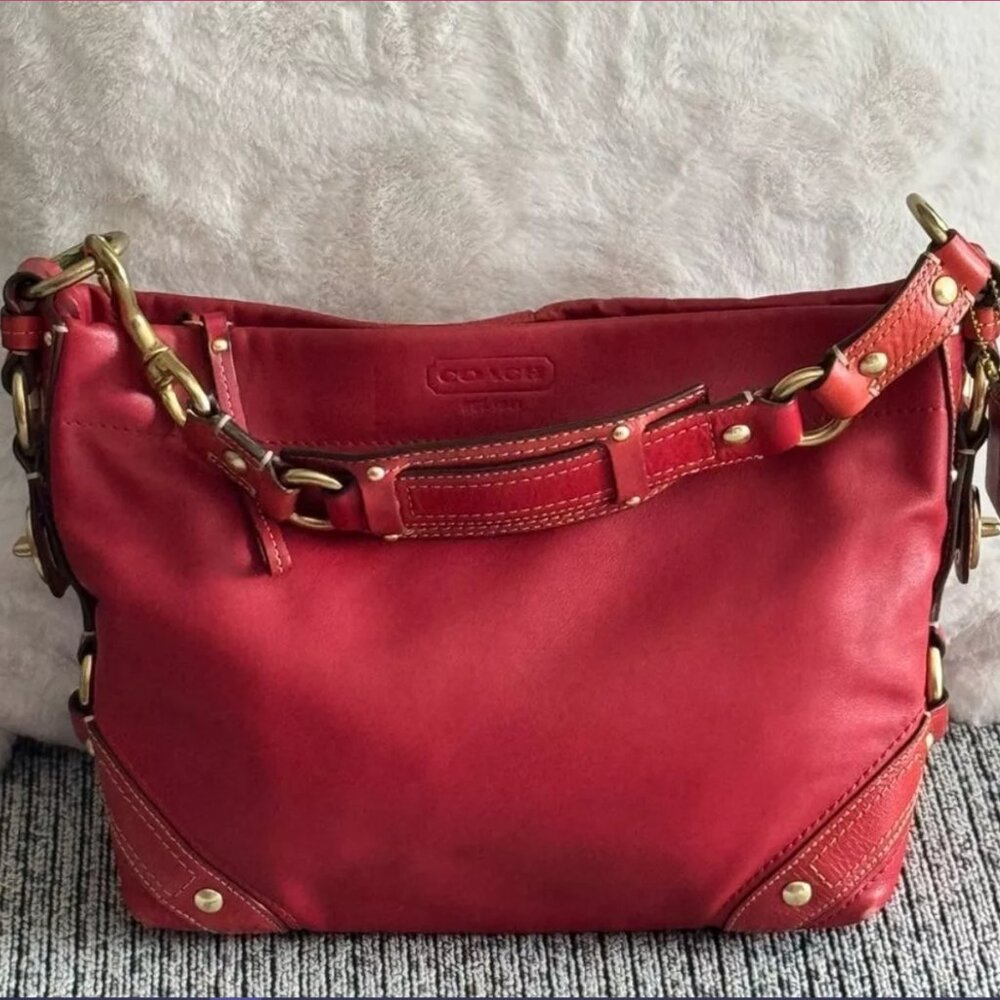 COACH “Carly” Hobo- Vintage Red Leather Medium Shoulder Bag #10615